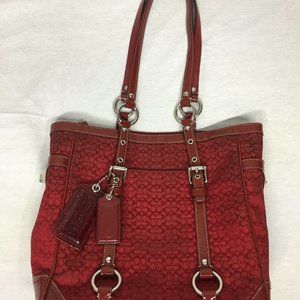 Coach Bag Red Canvas & Leather Purse hand shoulder